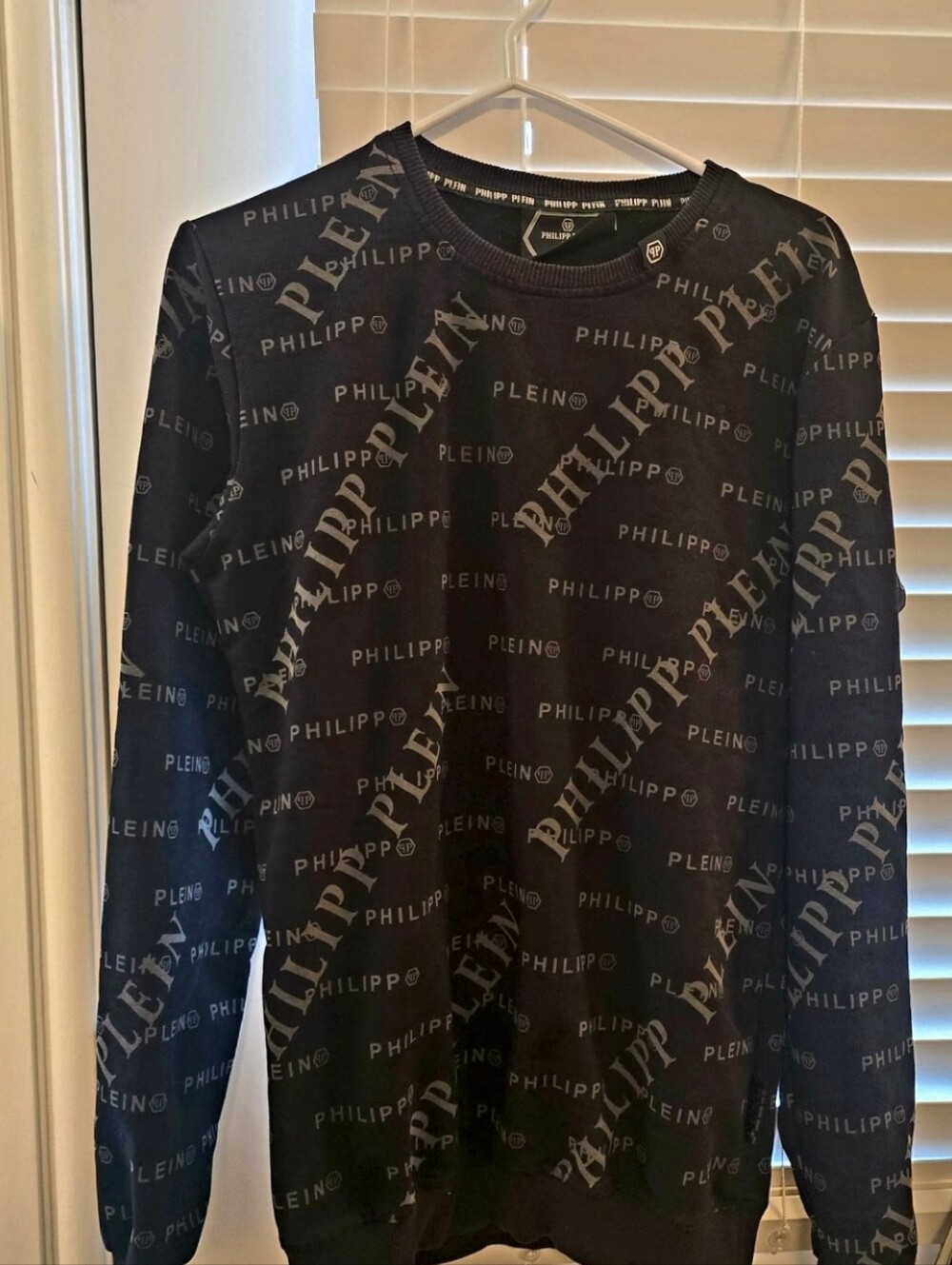 Philipp Plein Black Sweatshirt with Silver-Gray Logo Print